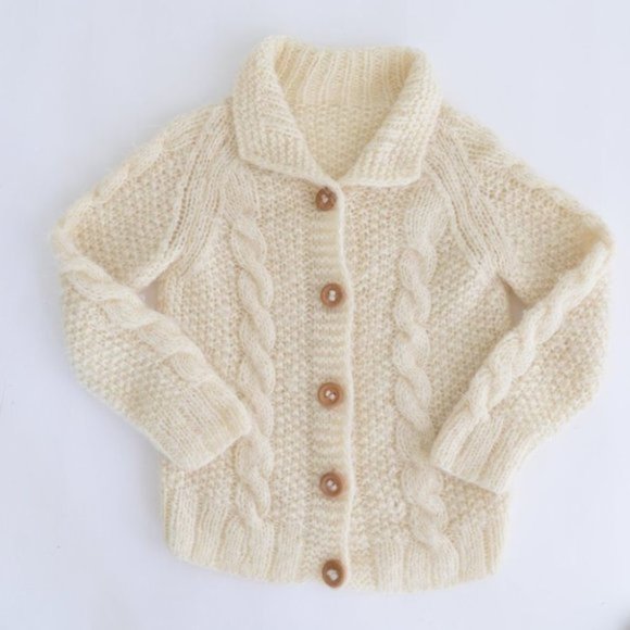 Handmade Chunky Cable Knit Natural Cream Long Sleeve Sweater Cardigan - Picture 4 of 10